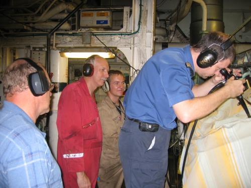 Using a colonscope camera to inspect main engine cylinders, on a hospital ship in 2007!