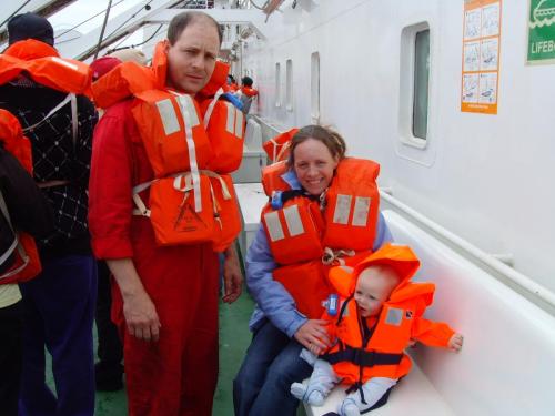 Boat drill with our son, 2009